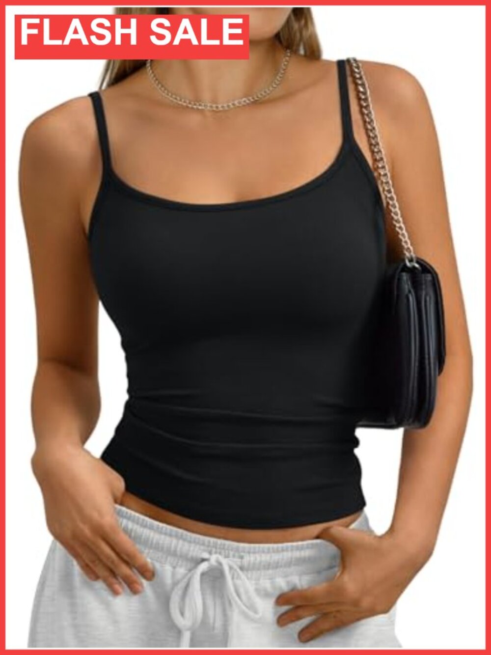 Adjustable Strap Slim Fit Scoop Neck Camisole Tank Top for Women